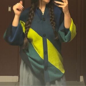 Cozy Colorblock Ribbed Button-Up Sweater Cardigan